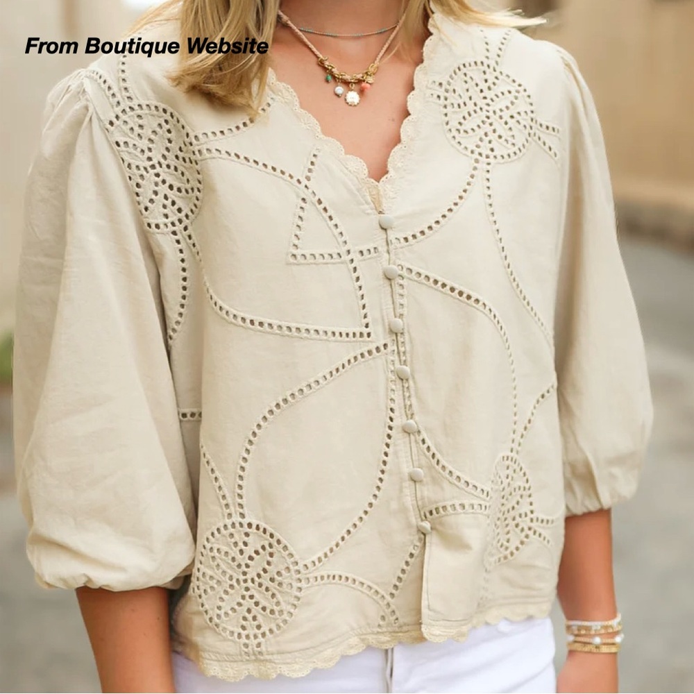 NWT: MELISSA NEPTON ZAHRA TOP IN BEIGE (XS)
